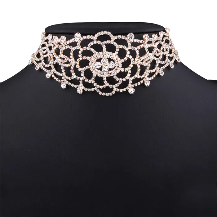 Hollow Rhinestone Crystal Choker Necklace for Women
