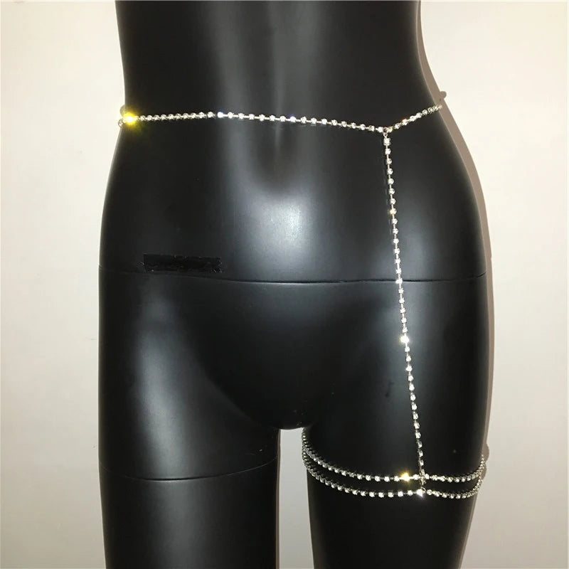 Sexy Metal Body Chain Rhinestone Cover Up Waist Leg Chain