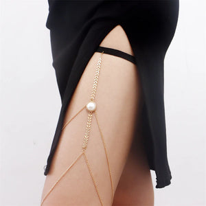 Sexy Tassel Pearl Leg Chain for Women Elastic Thigh Chain