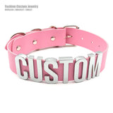 Sexy Pink Leather Letters Collars Choker Necklace Punk Personalized Name Buckle