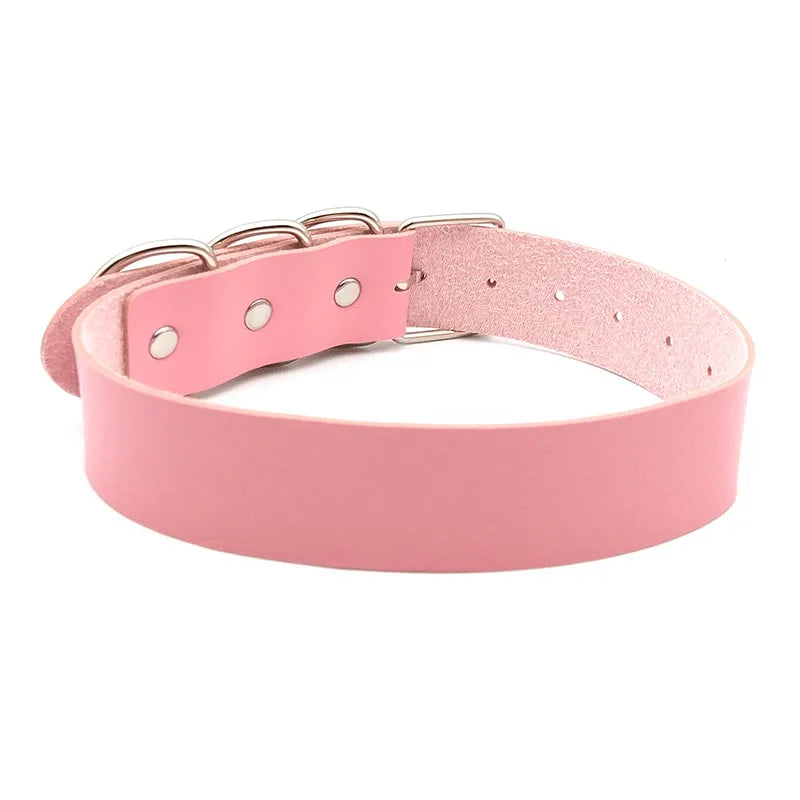 Sexy Pink PU Leather Collar Slave Hotwife Choker Necklace