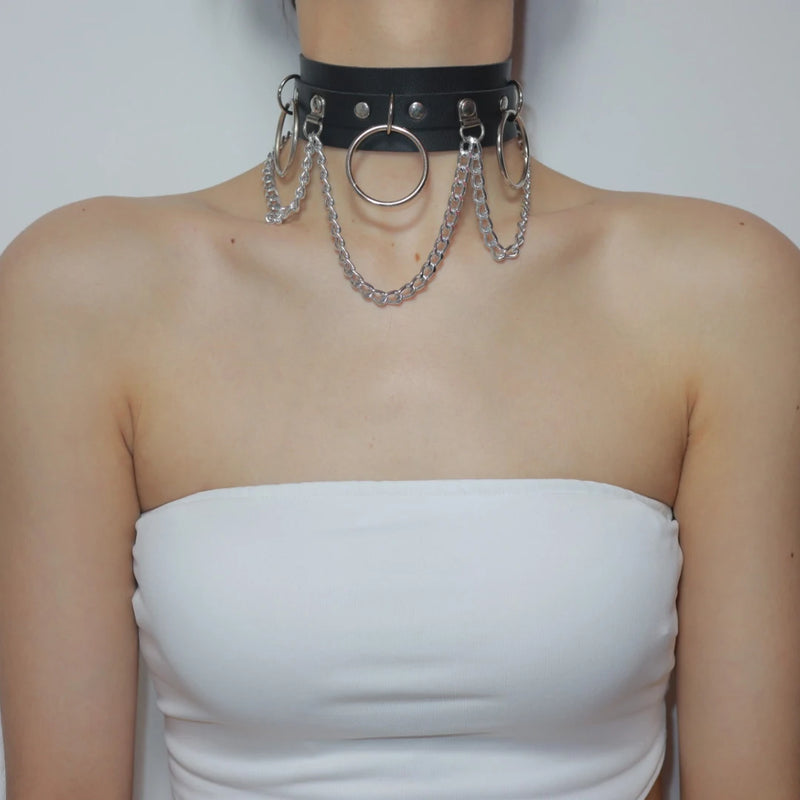 Sexy Punk Chain Choker Collar Leather Bondage Cosplay Goth Jewelry Necklace