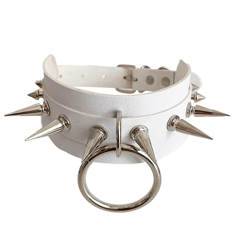 Punk Spiked Leather Choker Rivet Round Collar Necklace Goth Harajuku