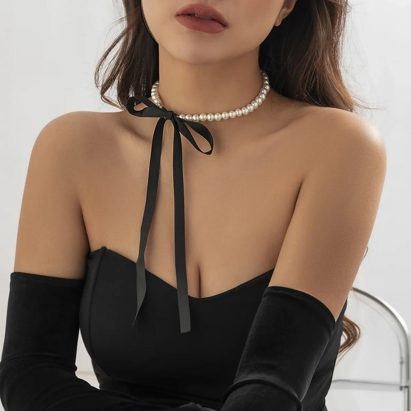 Sexy Ribbon Bowknot Clavicle Choker Women Necklace
