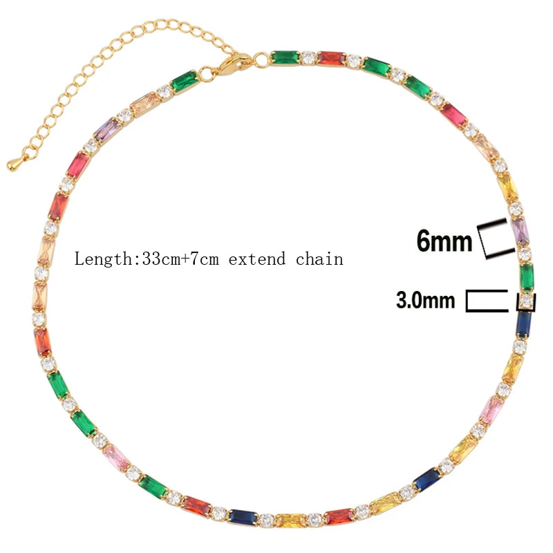 Rainbow CZ Charm Choker Tiny Link Chain Necklace