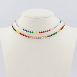 Rainbow CZ Charm Choker Tiny Link Chain Necklace