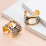Women's Snakeskin Print Cuff Bangles - Wide Alloy Bracelets