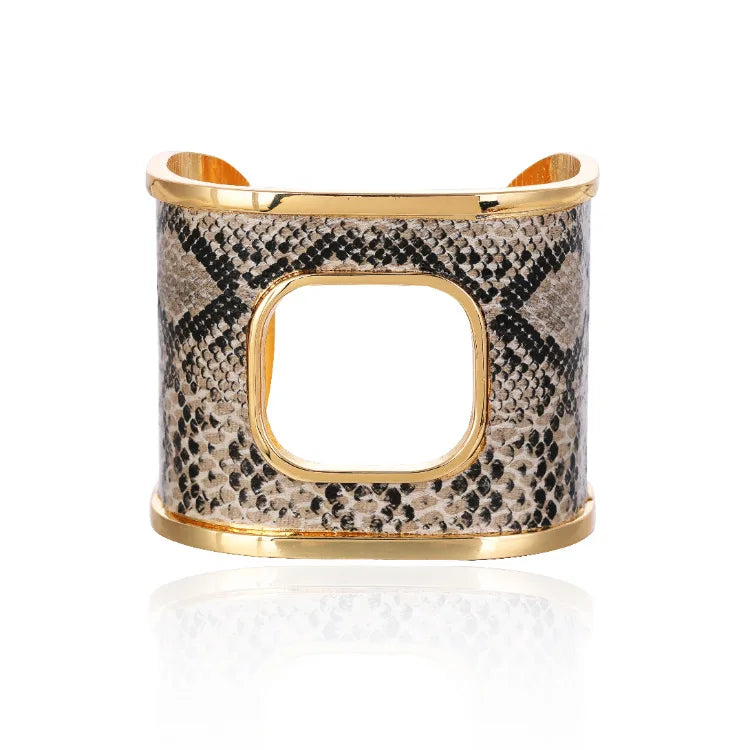 Women's Snakeskin Print Cuff Bangles - Wide Alloy Bracelets