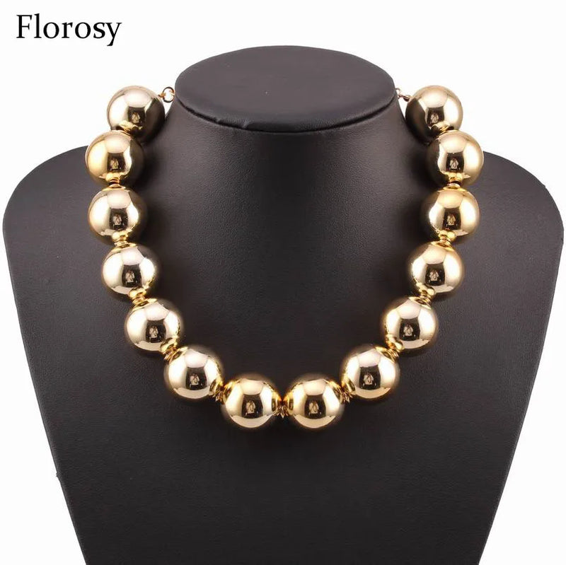 Chunky Metal Bead Ball Choker Necklace for Women
