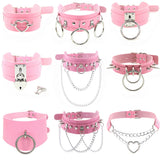 Sexy Sweet Pink Choker Necklaces PU Leather Torques Collar Jewelry