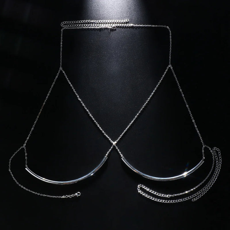 Sexy Rhinestone Bust Chain Bra Harness Body Chain Necklace