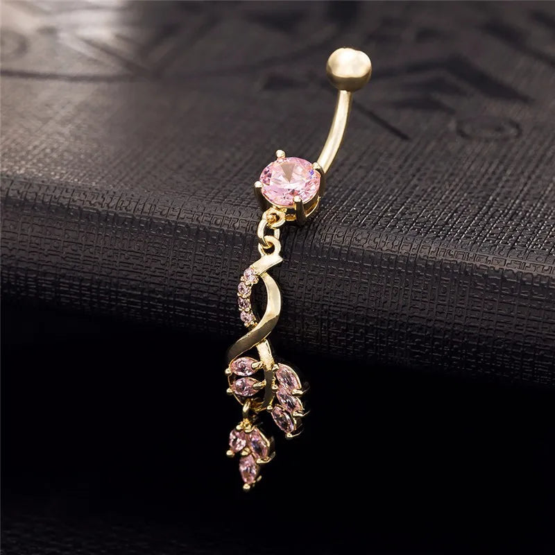 Pink Zircon High Steel Navel Piercing Belly Button Rings Body Jewelry