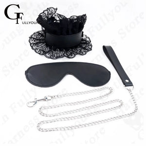 Women BDSM Leather Harness Traction Rope Bell Pendant Collar Choker