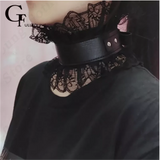 Women BDSM Leather Harness Traction Rope Bell Pendant Collar Choker