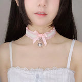 Pink Bowknot Necklace Punk Collar Leather BDSM Choker