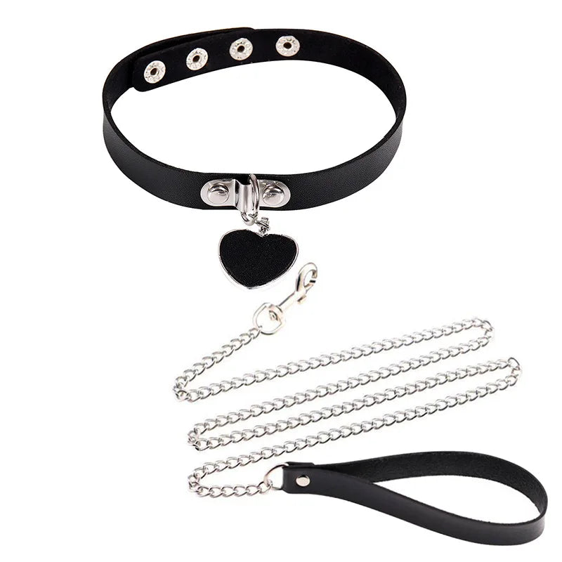 Pink Bowknot Necklace Punk Collar Leather BDSM Choker