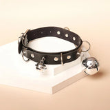 Sexy Pink PU Leather Bowknot Chain Bell Punk Collar Choker Necklace