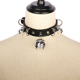 Sexy Pink PU Leather Bowknot Chain Bell Punk Collar Choker Necklace
