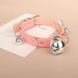 Sexy Pink PU Leather Bowknot Chain Bell Punk Collar Choker Necklace