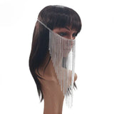 Sexy Women Silver Multi-Layer Tassel Chains Face Mask Jewelry Head Harness
