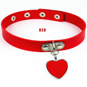 Colorful PU Leather Heart Pendant Leash Choker Necklace