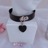 Colorful PU Leather Heart Pendant Leash Choker Necklace