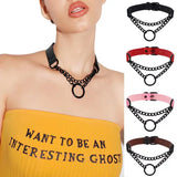 Exaggerated Ring Collar Gothic Punk Leather Necklace