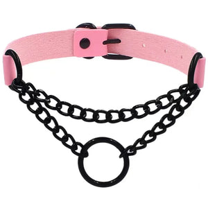 Exaggerated Ring Collar Gothic Punk Leather Necklace