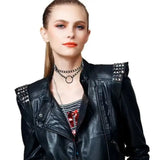 Exaggerated Ring Collar Gothic Punk Leather Necklace