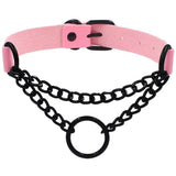 Exaggerated Ring Collar Gothic Punk Leather Necklace