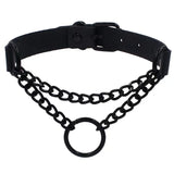 Exaggerated Ring Collar Gothic Punk Leather Necklace