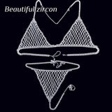 Rhinestone Bra and Thong Body Jewelry Bikini Set
