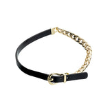 Sexy Punk Half Plated Cuban Chain Leather Belt Buckle Bracelet Choker Necklace