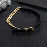 Sexy Punk Half Plated Cuban Chain Leather Belt Buckle Bracelet Choker Necklace