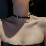Sexy Punk Half Plated Cuban Chain Leather Belt Buckle Bracelet Choker Necklace