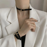 Sexy Punk Half Plated Cuban Chain Leather Belt Buckle Bracelet Choker Necklace