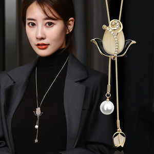 Shampee Tulip Opal Crystal Pendant Necklace Women Lady Jewelry