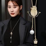 Shampee Tulip Opal Crystal Pendant Necklace Women Lady Jewelry