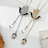 Shampee Tulip Opal Crystal Pendant Necklace Women Lady Jewelry