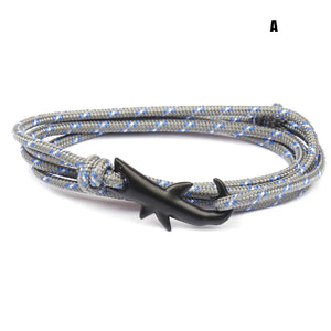 Shark Bracelet Punk Alloy Shark Tail Hook Rope Link Bracelet