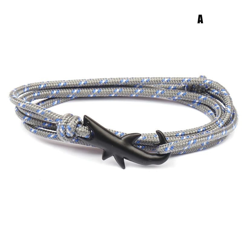 Shark Bracelet Punk Alloy Shark Tail Hook Rope Link Bracelet