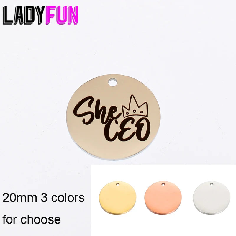 She CEO Girl Charm Stainless Steel Motivation Hustle Pendant