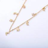 Shefly Moon Stars Pendant Necklace Rose Silver Plated Zircon High Choker Necklac
