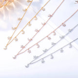 Shefly Moon Stars Pendant Necklace Rose Silver Plated Zircon High Choker Necklac