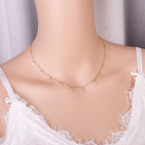 Shefly Moon Stars Pendant Necklace Rose Silver Plated Zircon High Choker Necklac