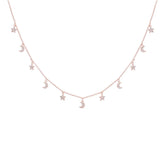 Shefly Moon Stars Pendant Necklace Rose Silver Plated Zircon High Choker Necklac