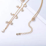 Shefly Moon Stars Pendant Necklace Rose Silver Plated Zircon High Choker Necklac