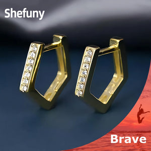Shefuny 925 Silver Pentagon Hoop Earrings Irregular Circle Earrings