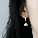 Shefuny 925 Silver Freshwater Pearls Stud Earrings Zirconia Earrings