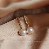 Shefuny 925 Silver Freshwater Pearls Stud Earrings Zirconia Earrings
